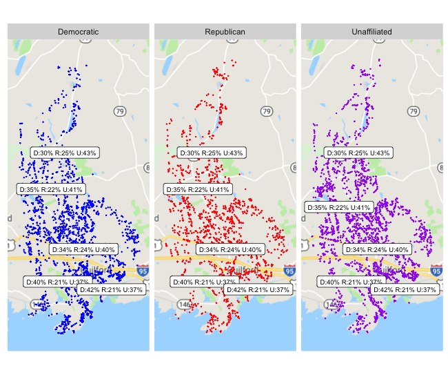 map of Guilford voters party